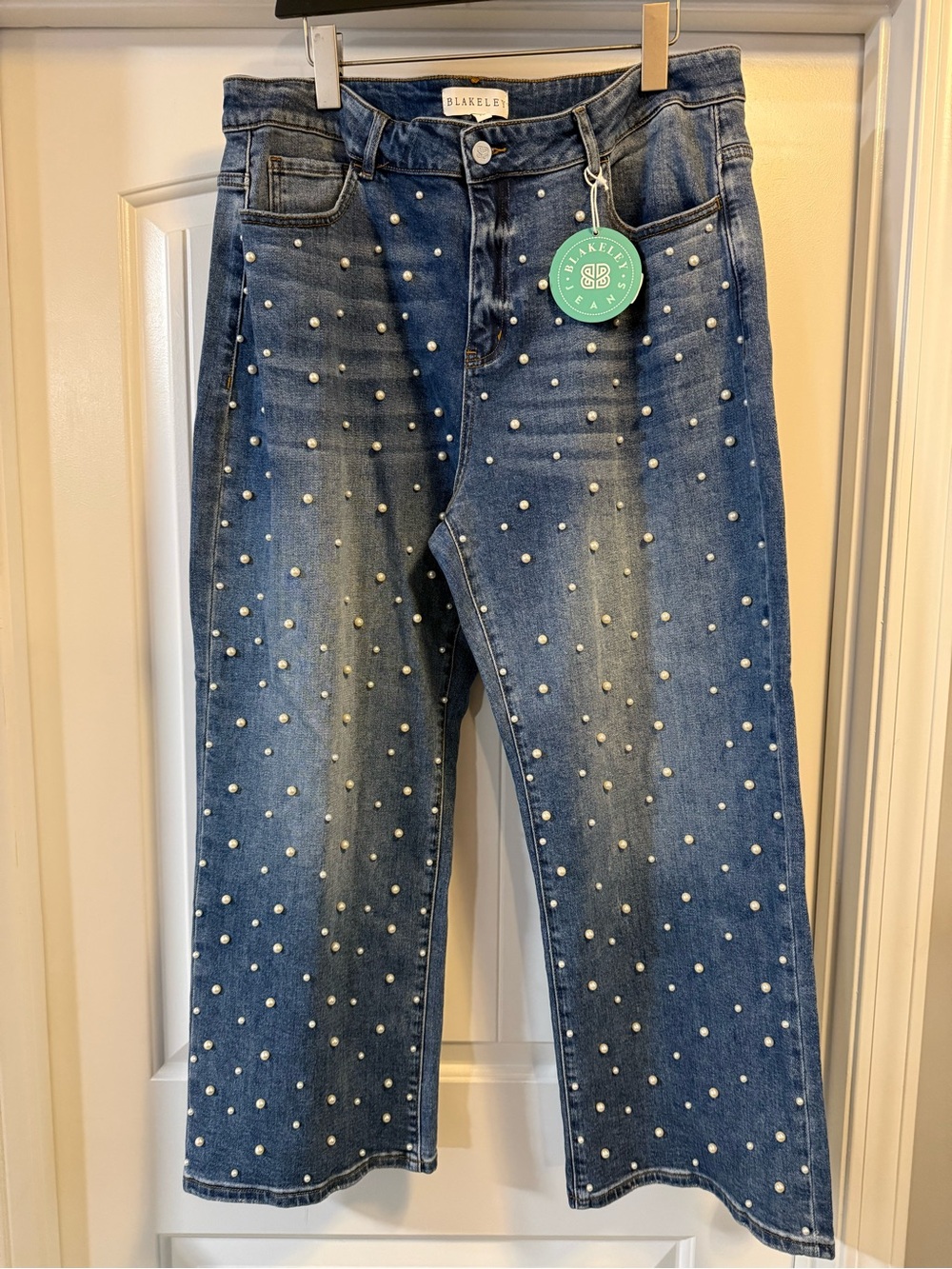 Blakeley Pearl-Embellished Straight Leg Jeans